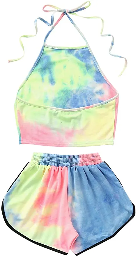 New SweatyRocks Women's 2 Piece Set Halter Crop Top and Shorts Set, Sz M!