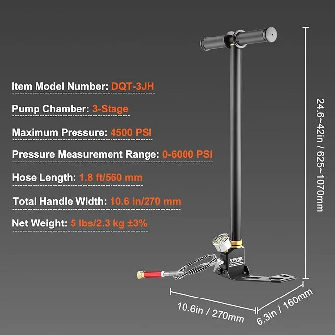 New VEVOR PCP Pump High Pressure Hand Pump 3 Stage Stirrup Pump Up to 4500PSI Retails $80 