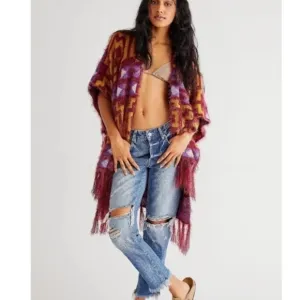 NWT Free People Diamondback Cozy Kimono Purple sz OS