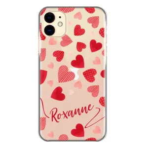 Personalised Motorola Phone Hard Case with Polka Dot/Striped Hearts and Stylish Text