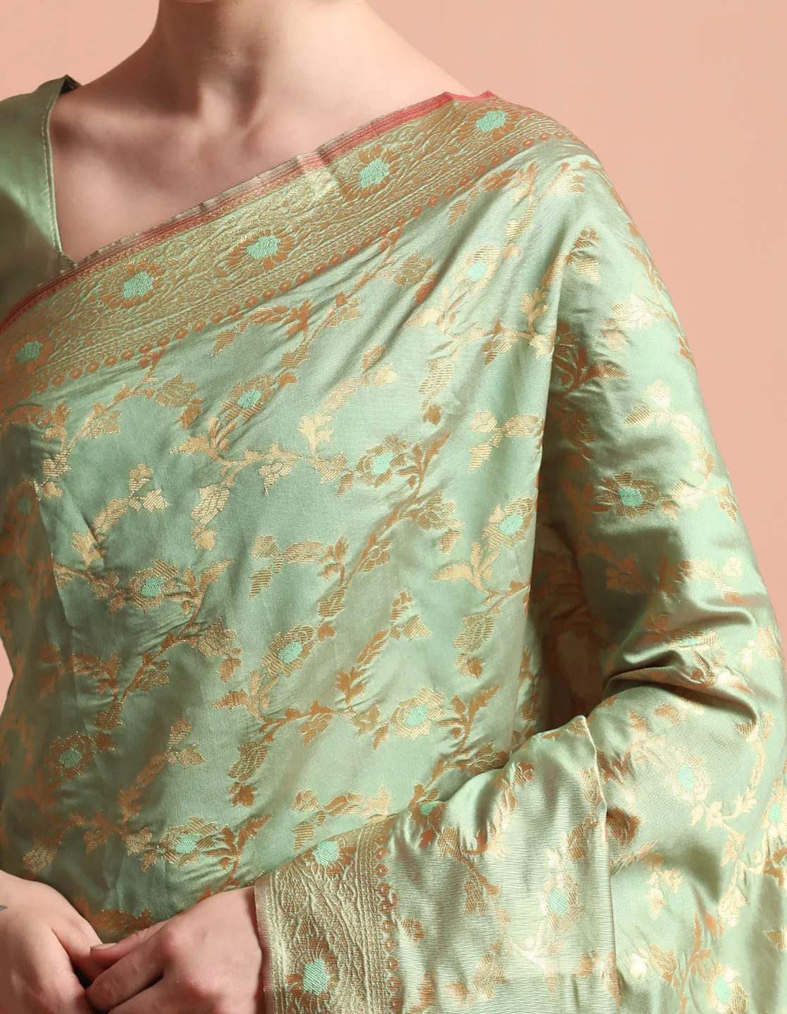 Pista Green Silk Banarasi Zari Woven Heavy Saree