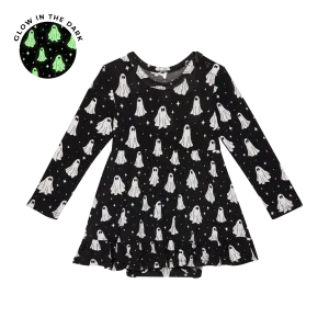 Posh Peanut- Ghostly Long Sleeve Ruffled Bodysuit Dress