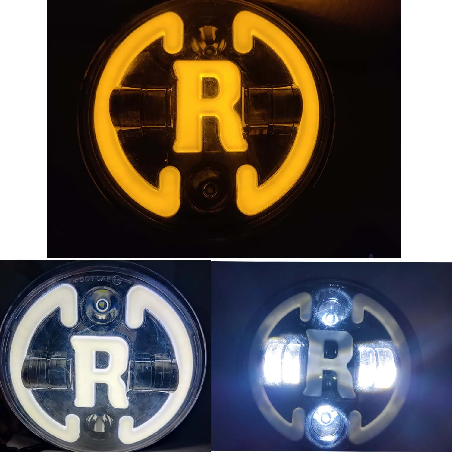 Royal Enfield Headlight  7" Inch Led R Logo For Royal Enfield Classic.Electra,Standerd 350 & 500(Black)