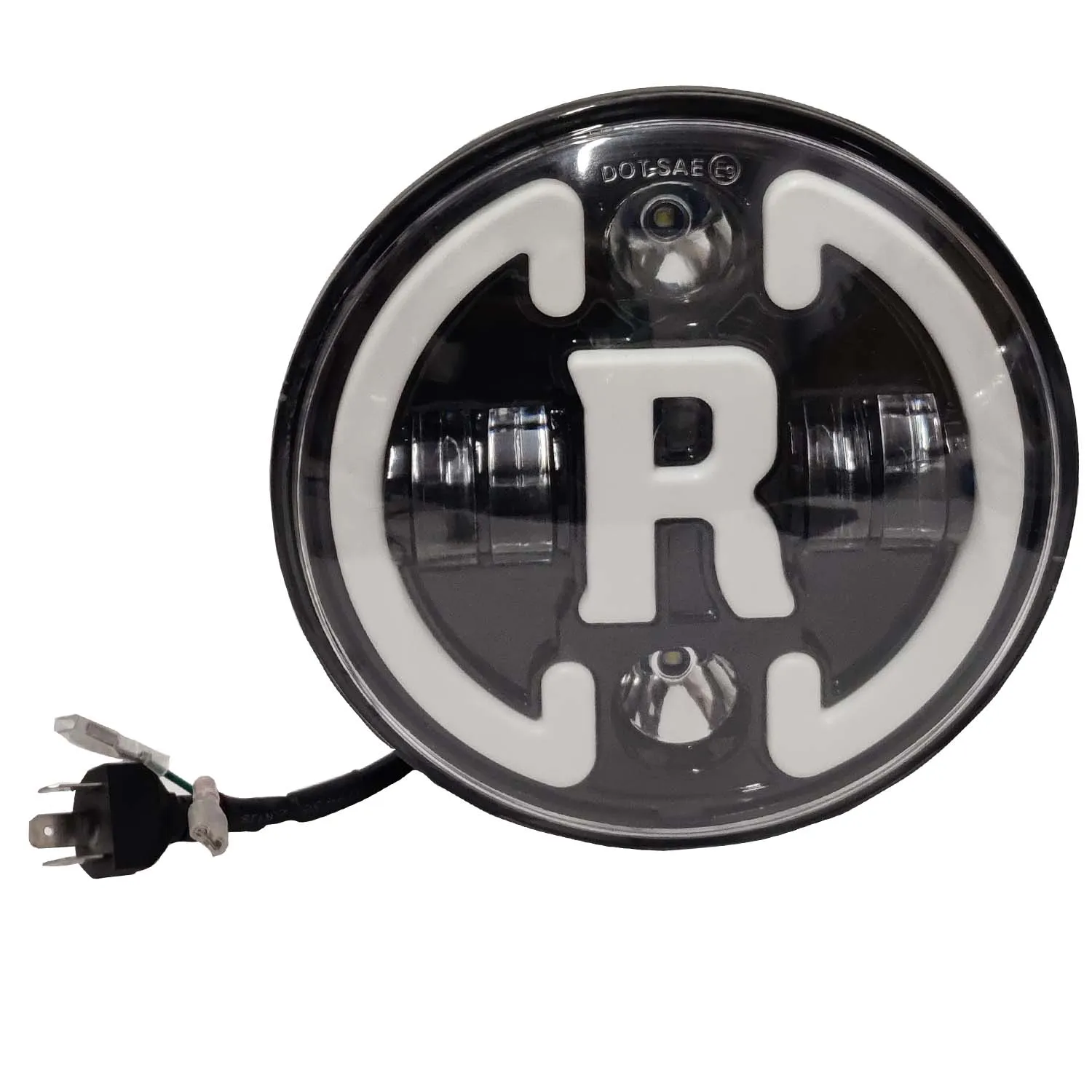 Royal Enfield Headlight  7" Inch Led R Logo For Royal Enfield Classic.Electra,Standerd 350 & 500(Black)