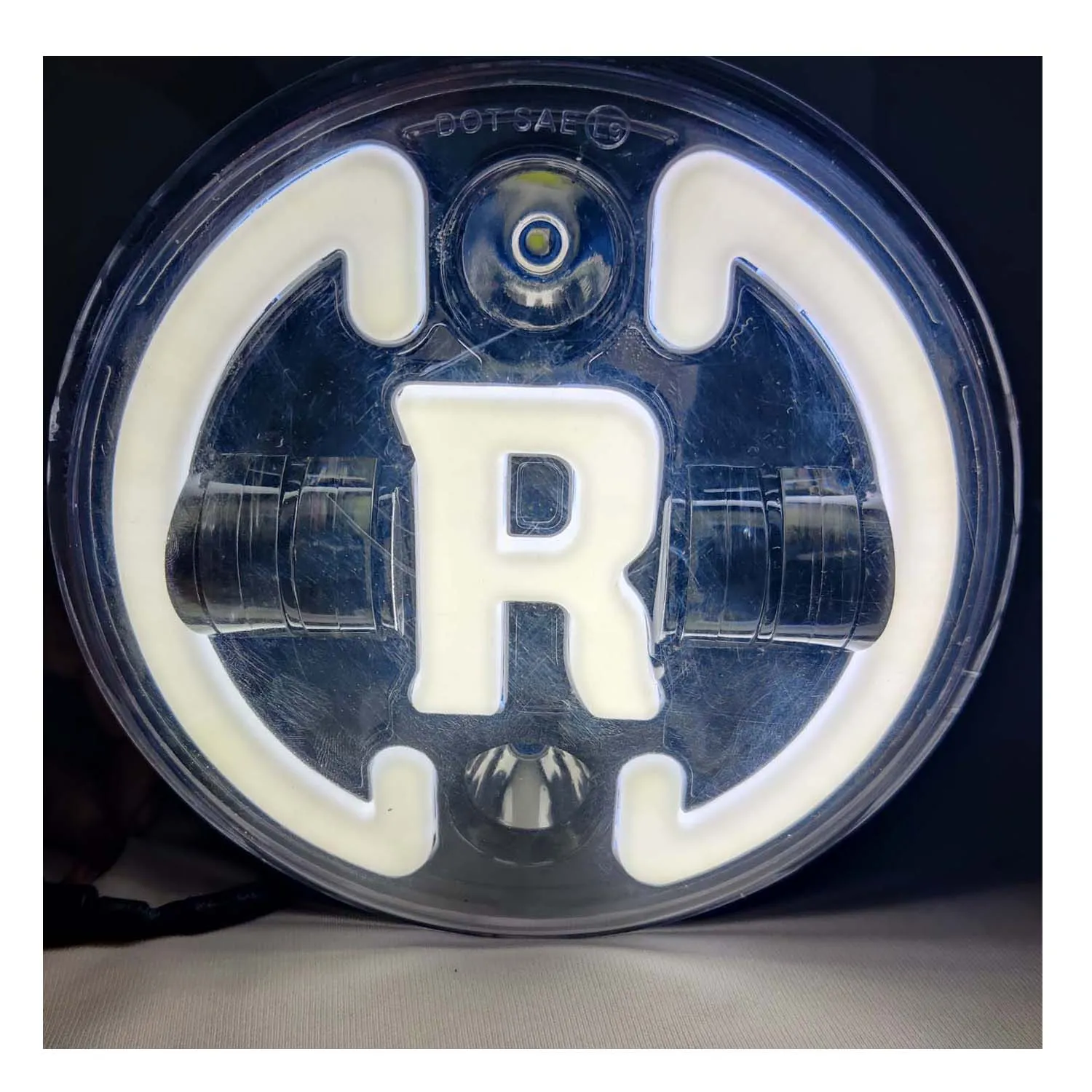 Royal Enfield Headlight  7" Inch Led R Logo For Royal Enfield Classic.Electra,Standerd 350 & 500(Black)