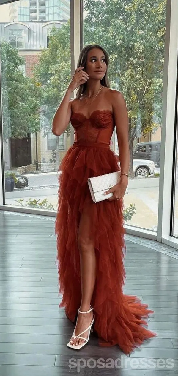 Rust A-line High Low Sweetheart Cheap Prom Dresses Online, Evening Dresses,12655