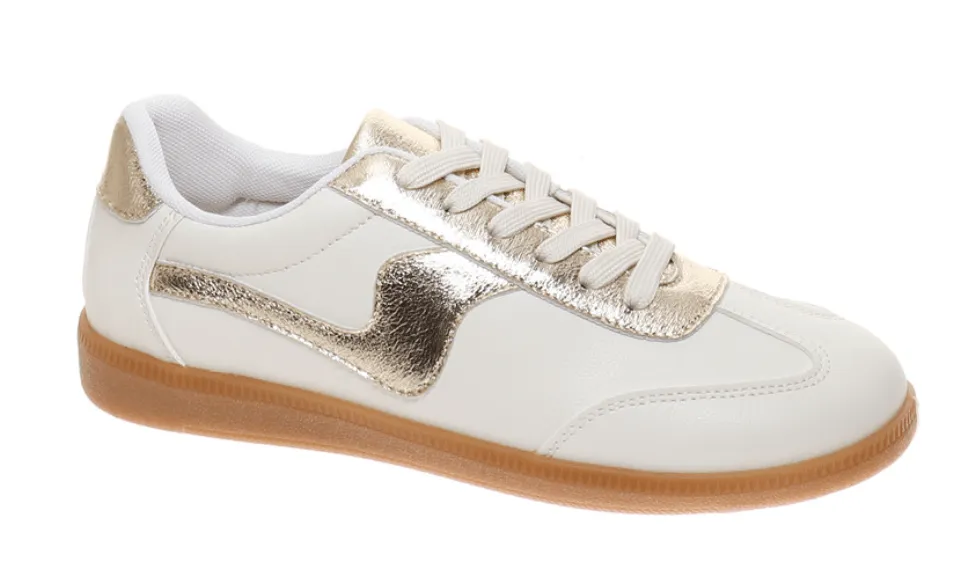 Samba Inspired Chic Sneakers - Metallic Gold