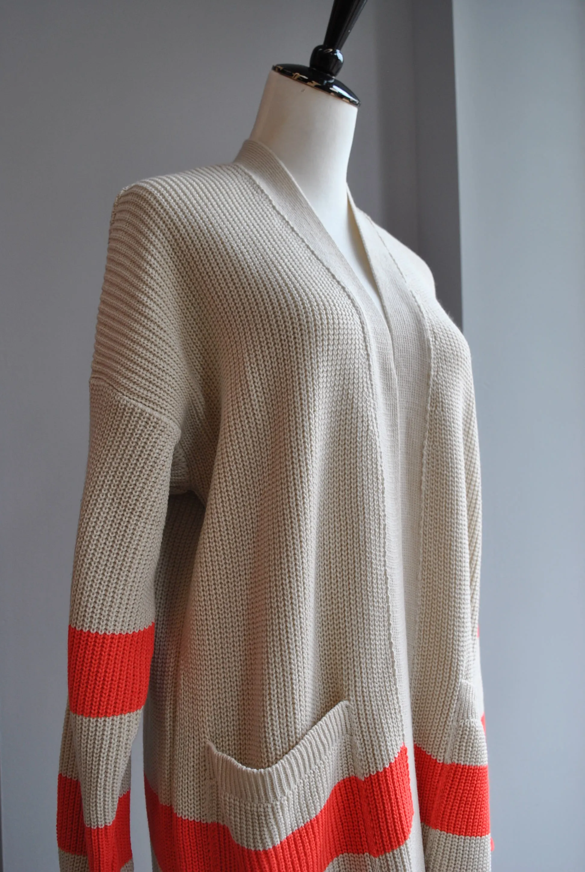 SAND AND ORANGE OPEN STYLE SWEATER CARDIGAN