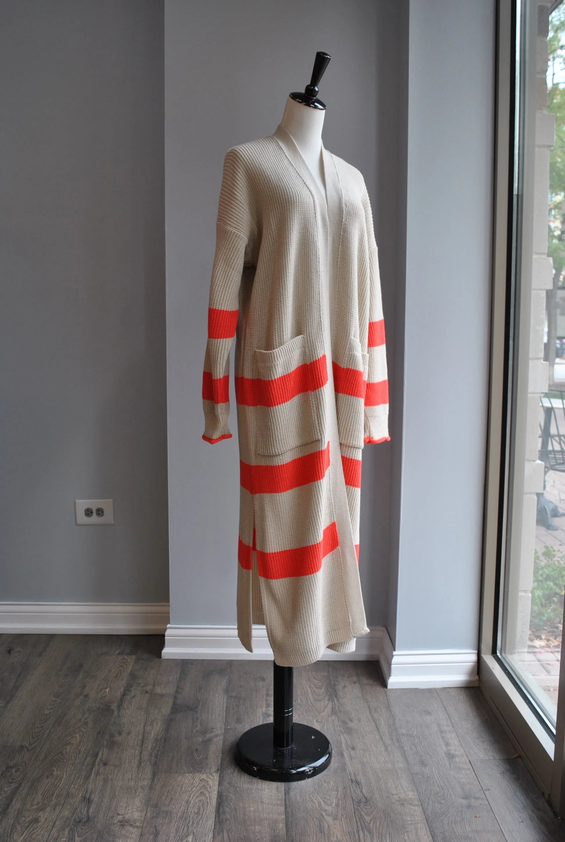 SAND AND ORANGE OPEN STYLE SWEATER CARDIGAN