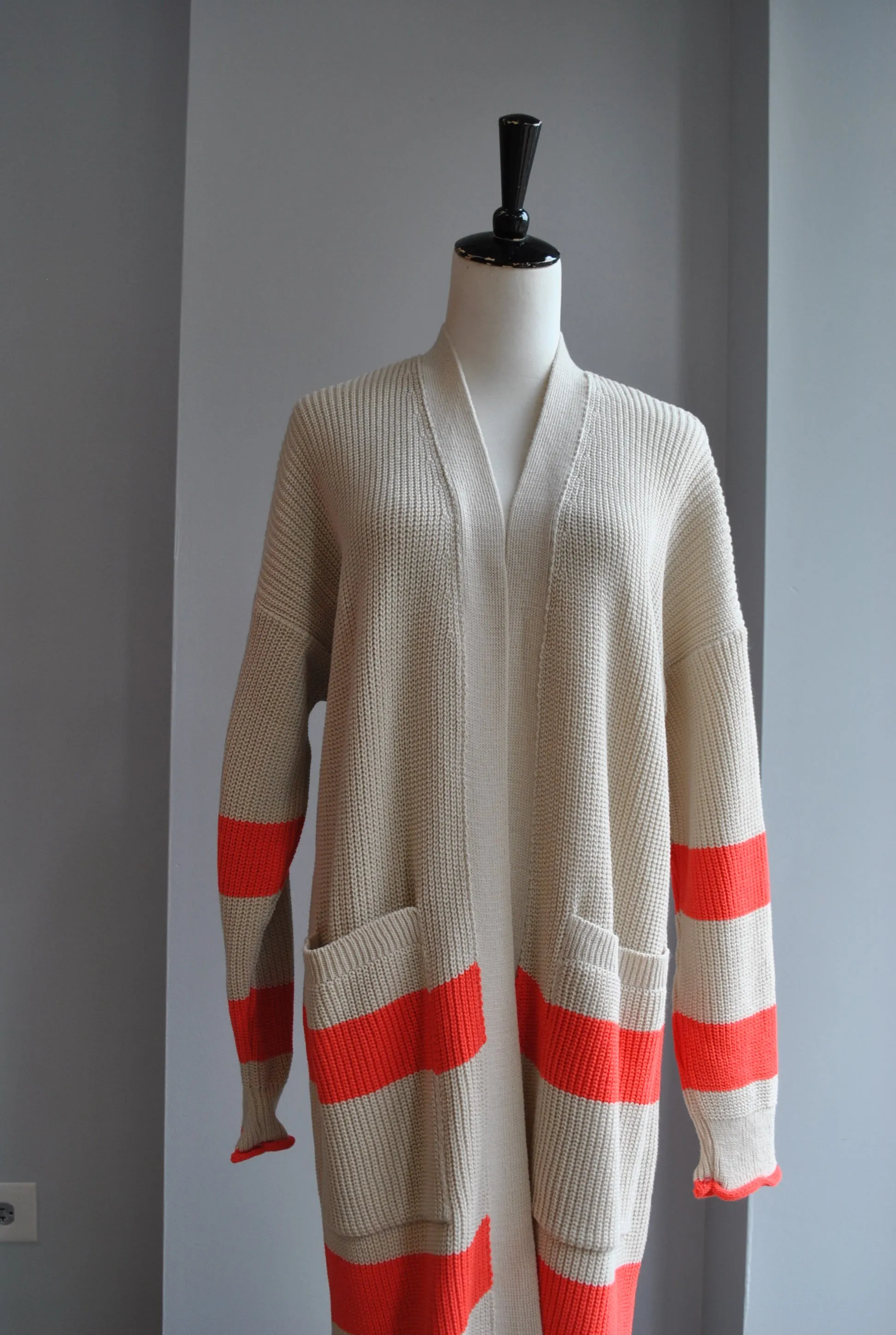 SAND AND ORANGE OPEN STYLE SWEATER CARDIGAN
