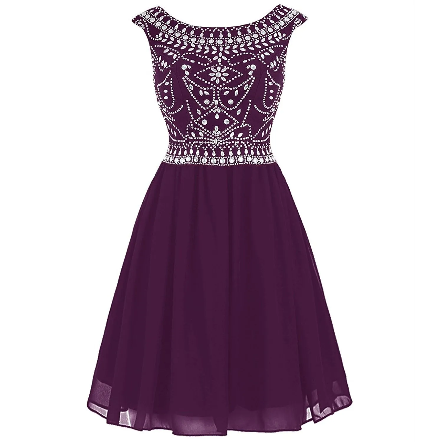 Short Beading Chiffon V-back Prom Homecoming Dress