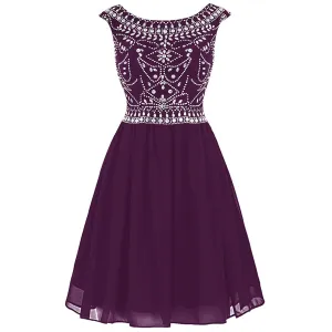 Short Beading Chiffon V-back Prom Homecoming Dress