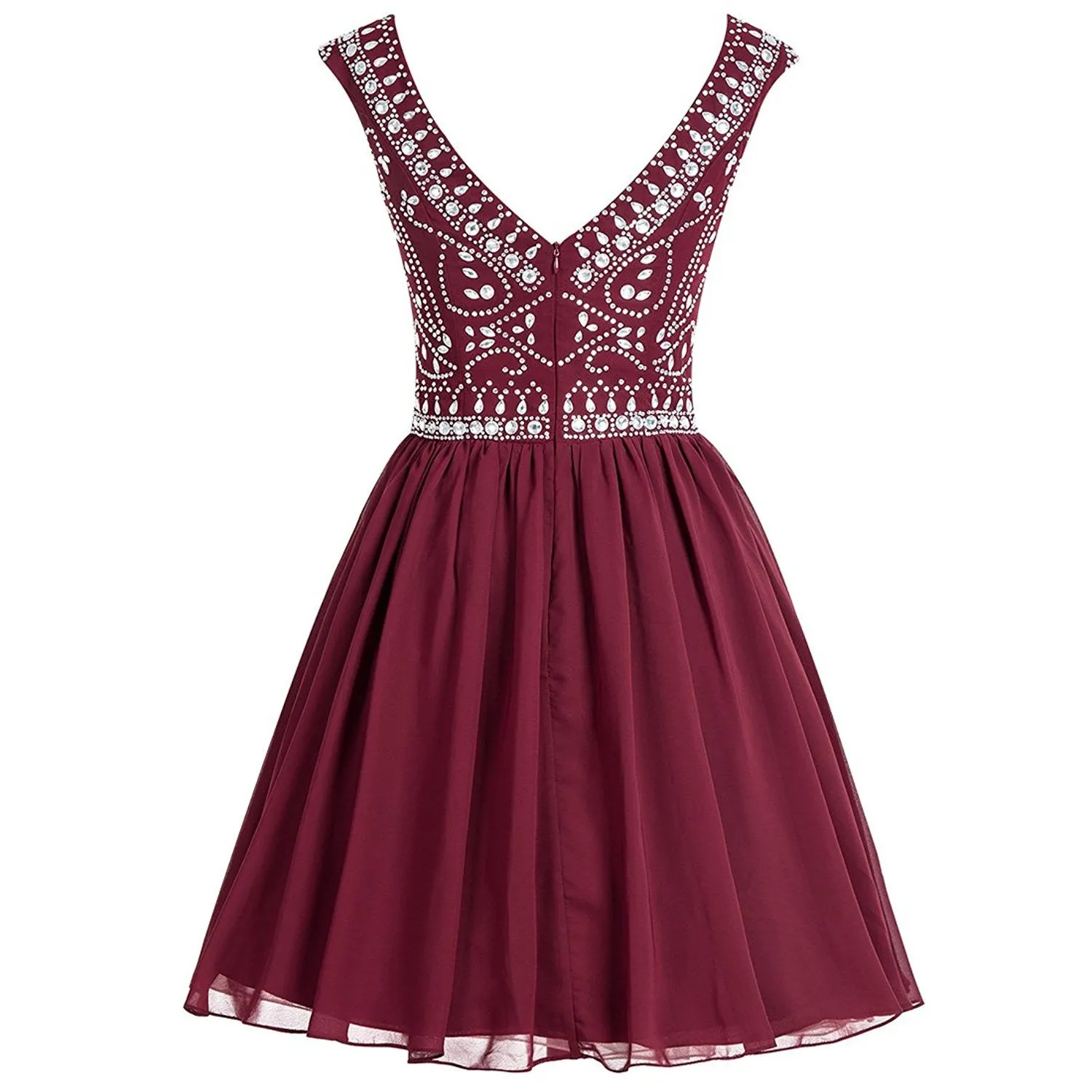 Short Beading Chiffon V-back Prom Homecoming Dress