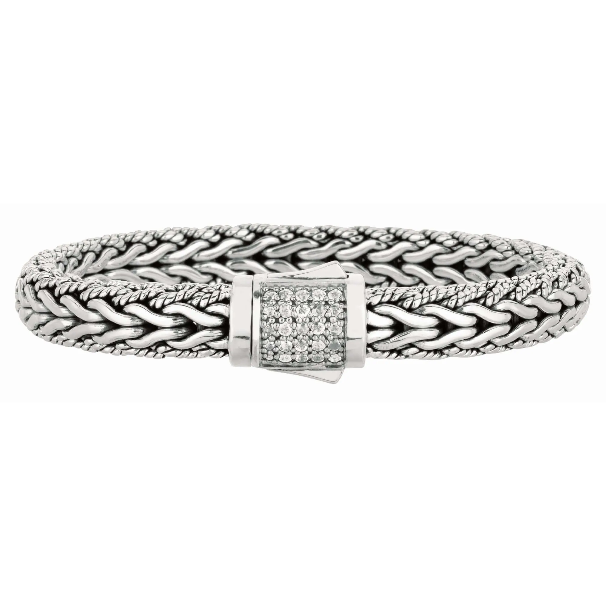 Silver Half Round 9 mm Woven Chain Sapphire Bracelet