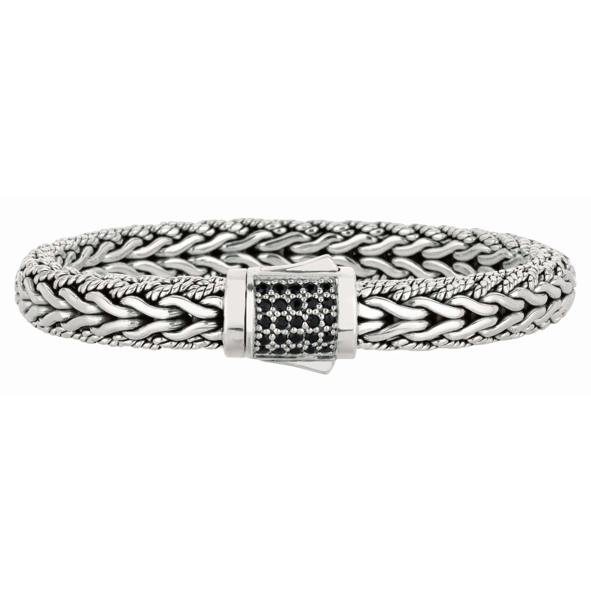 Silver Half Round 9 mm Woven Chain Sapphire Bracelet
