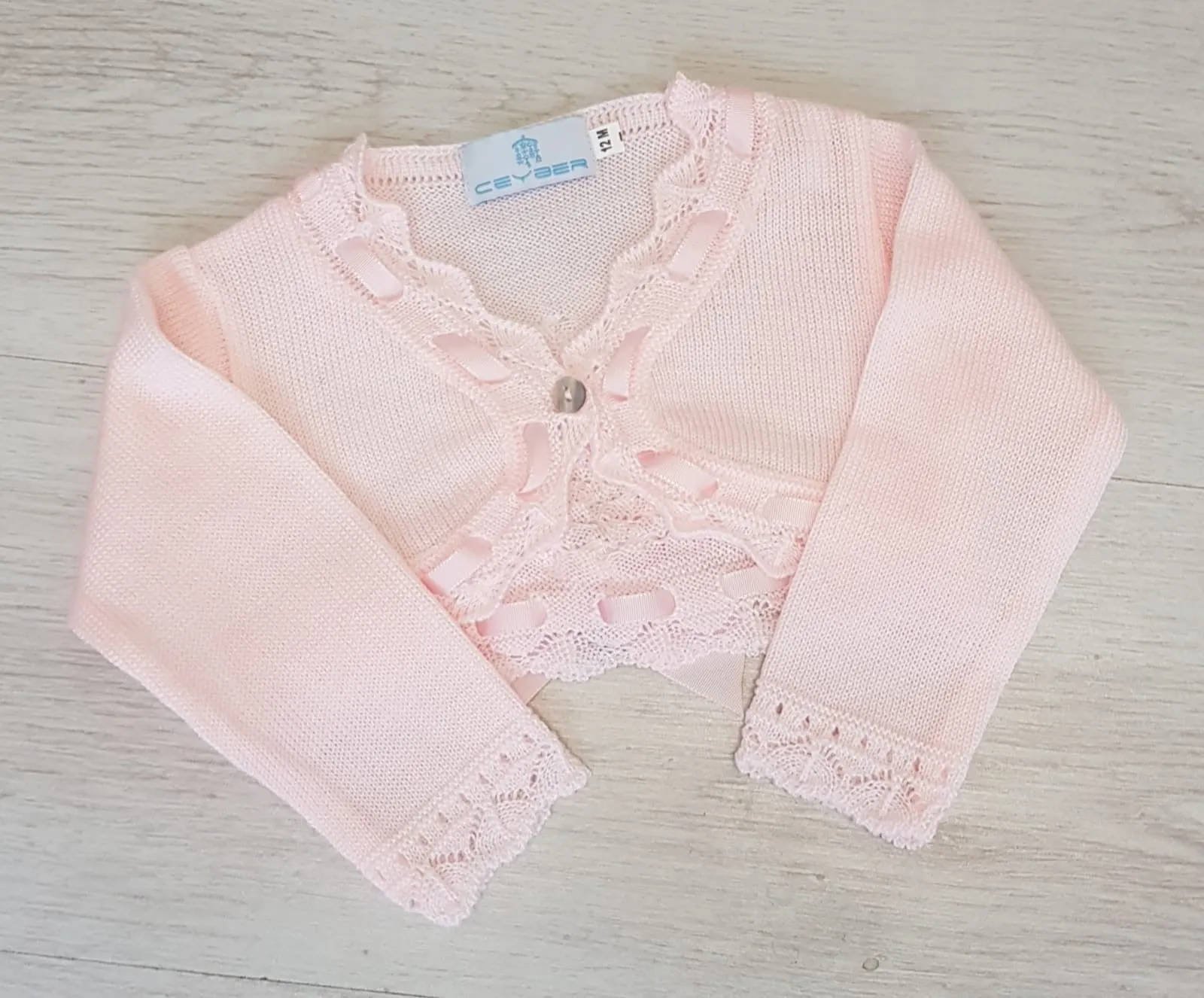 Spanish baby pink ribbon bolero