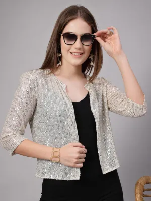 Style Quotient Women Silver Beige Sequins shrug