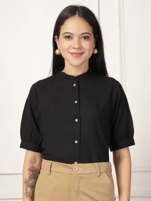 Style Quotient Women Solid Black Regular Fit Flex Formal Shirt