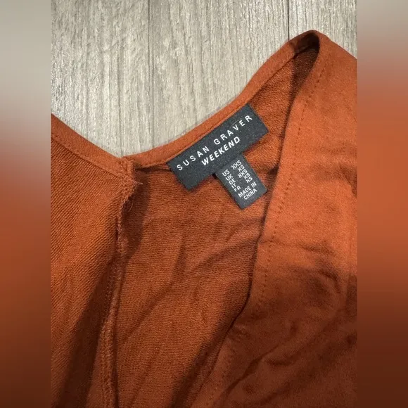 SUSAN GRAVER weekend jersey knit relaxed oversized Rust Open Front Cardigan