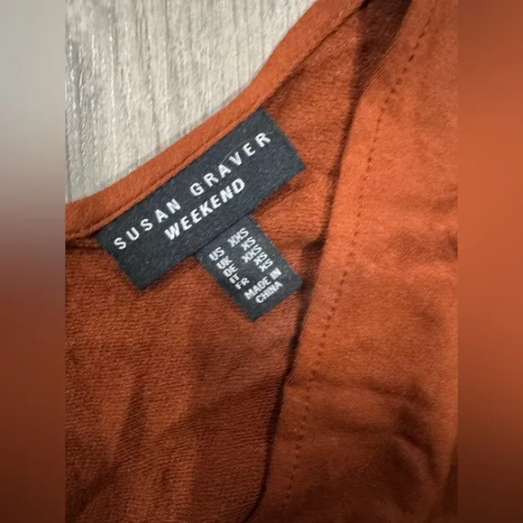 SUSAN GRAVER weekend jersey knit relaxed oversized Rust Open Front Cardigan