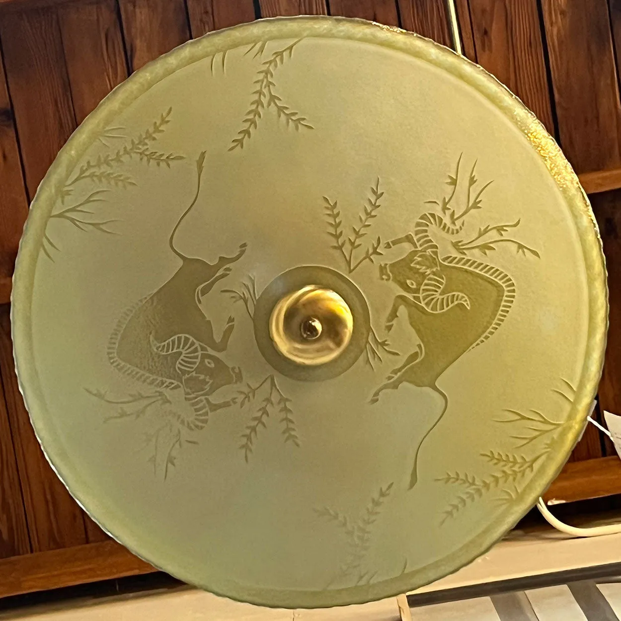Swedish Orrefors Art Deco Yellow Glass Bowl Three-Light Pendant Ceiling Light