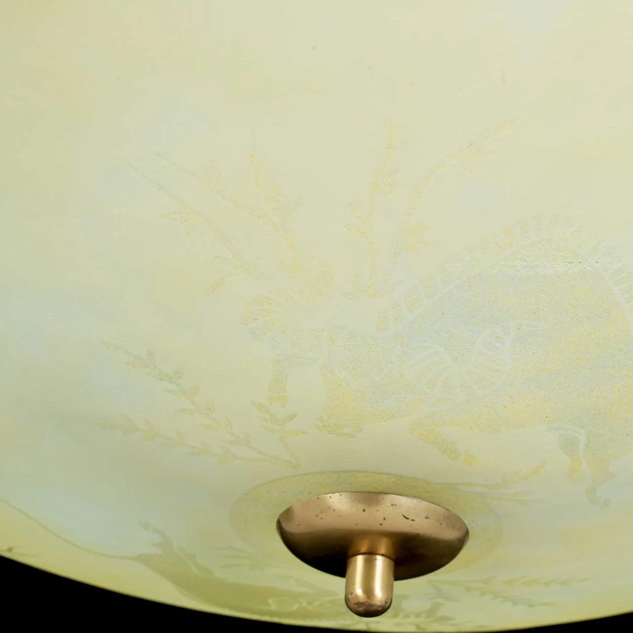 Swedish Orrefors Art Deco Yellow Glass Bowl Three-Light Pendant Ceiling Light