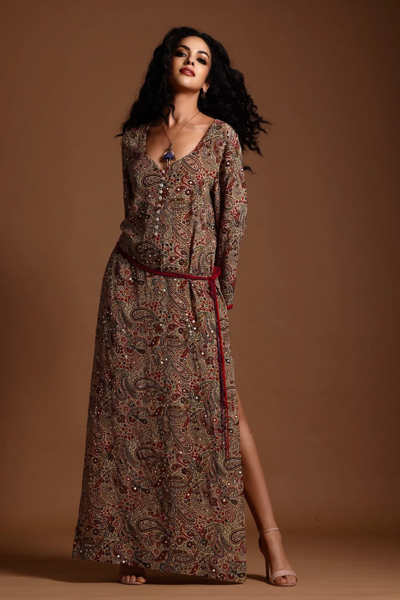 The Mira Long Sleeve Maxi Dress Red