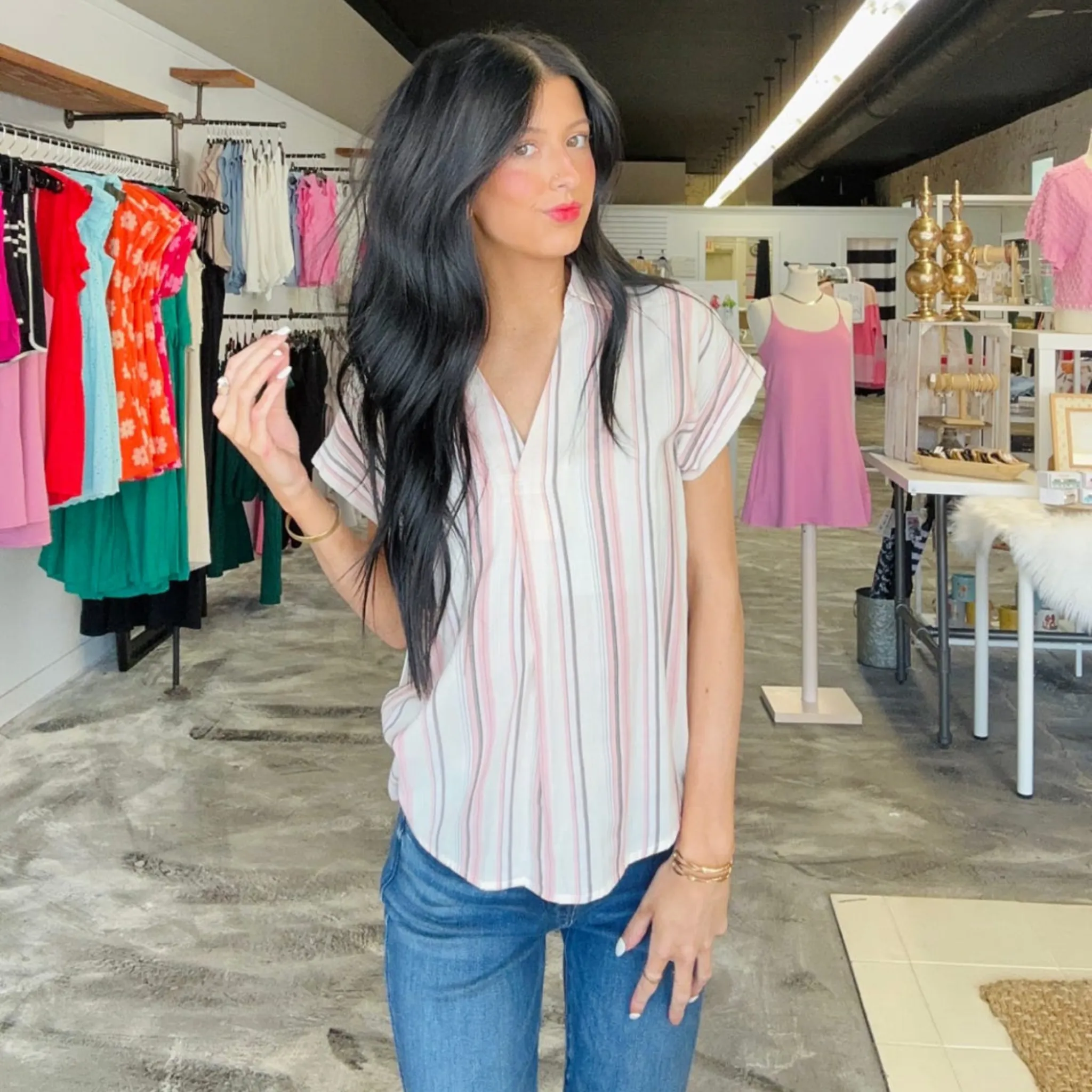The Real Fling Striped Woven Top