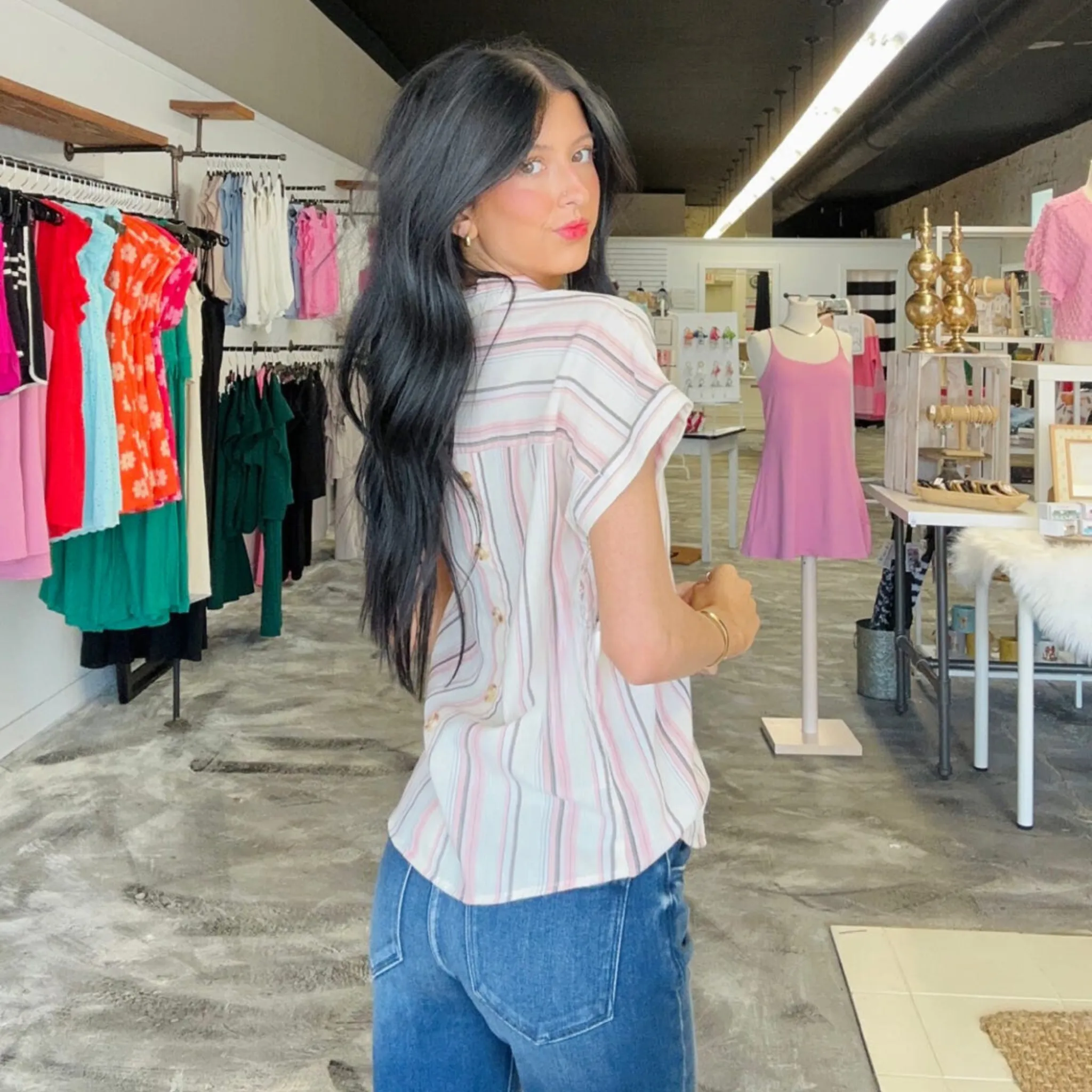 The Real Fling Striped Woven Top
