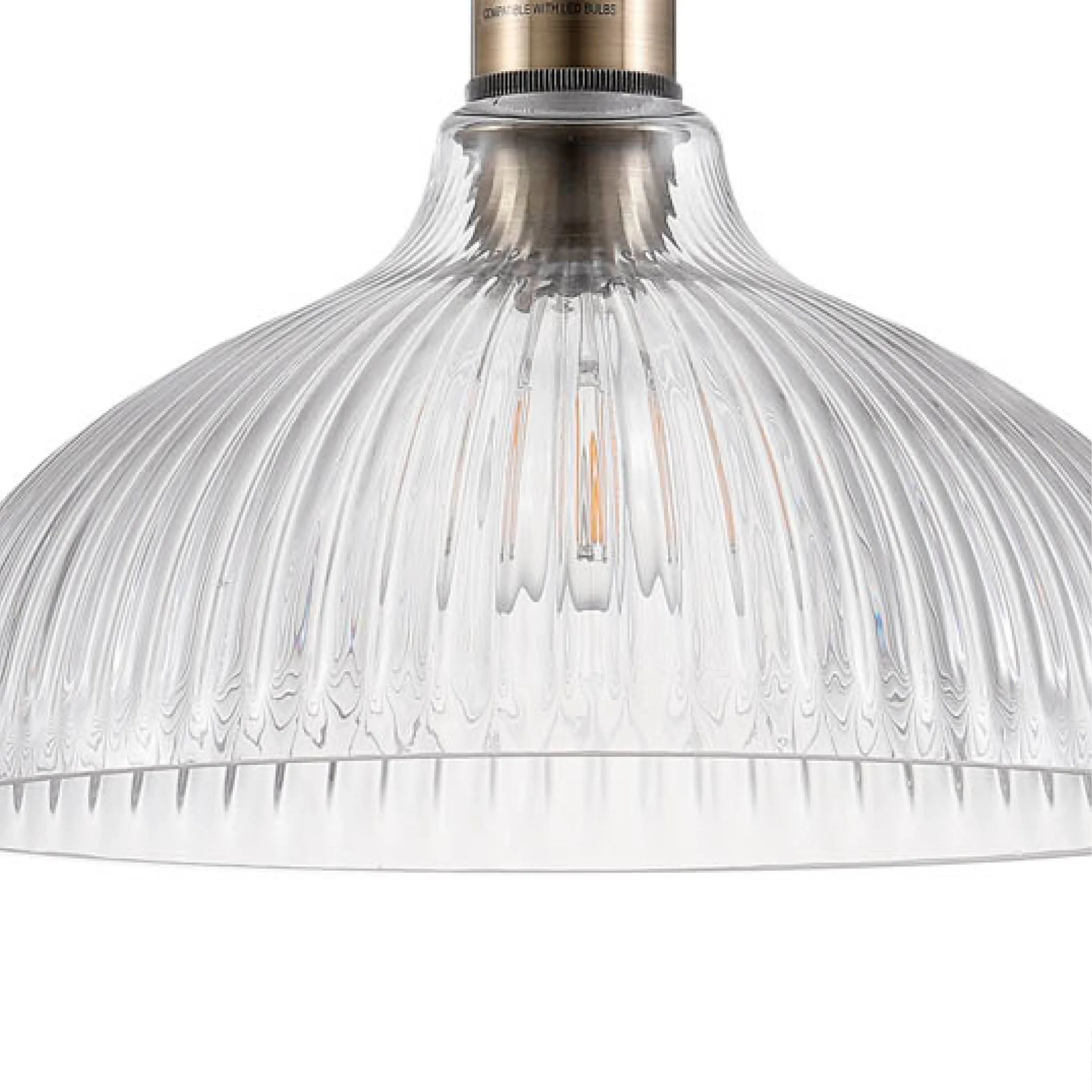 Thetford Glass Dome Pendant Antique Brass Ceiling Light
