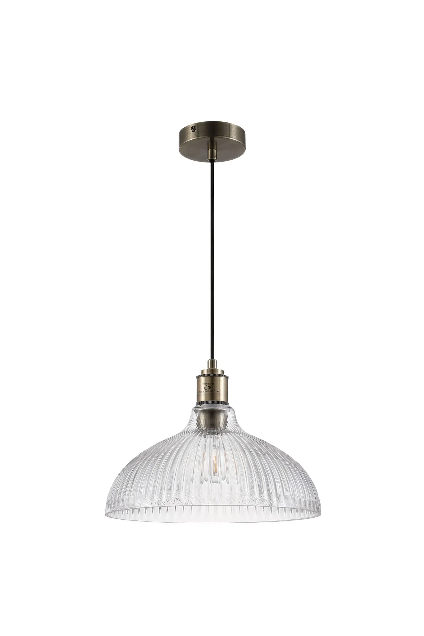 Thetford Glass Dome Pendant Antique Brass Ceiling Light