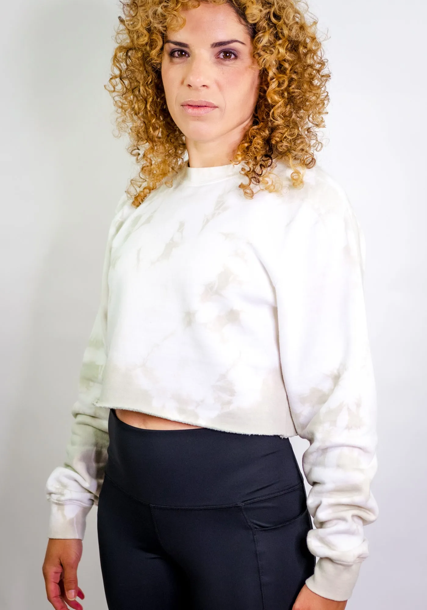 Tie-Dye Crop Sunset Boyfriend Fleece Sweatshirt – White Sands
