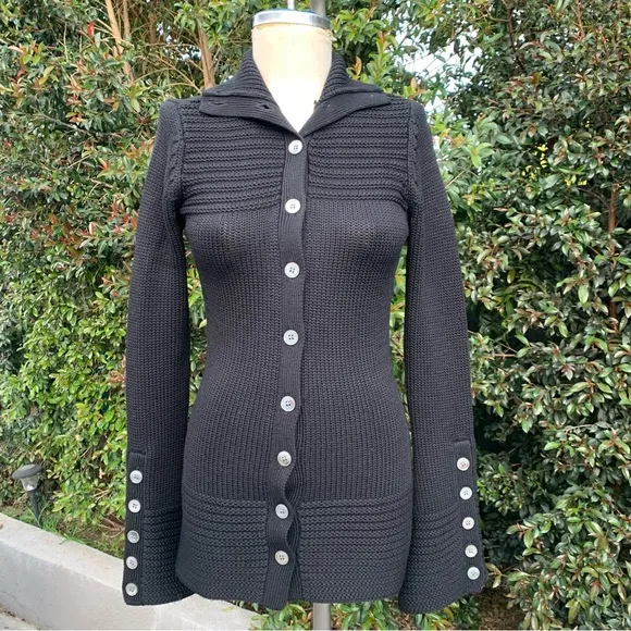 Trina Turk Wool Black Button-Up Sweater P