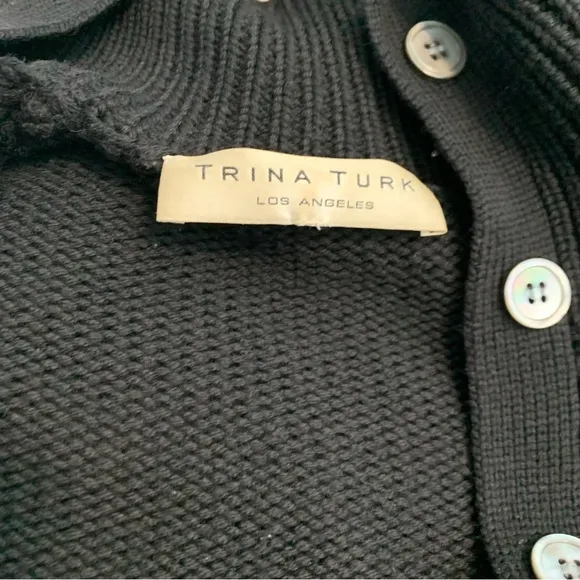 Trina Turk Wool Black Button-Up Sweater P