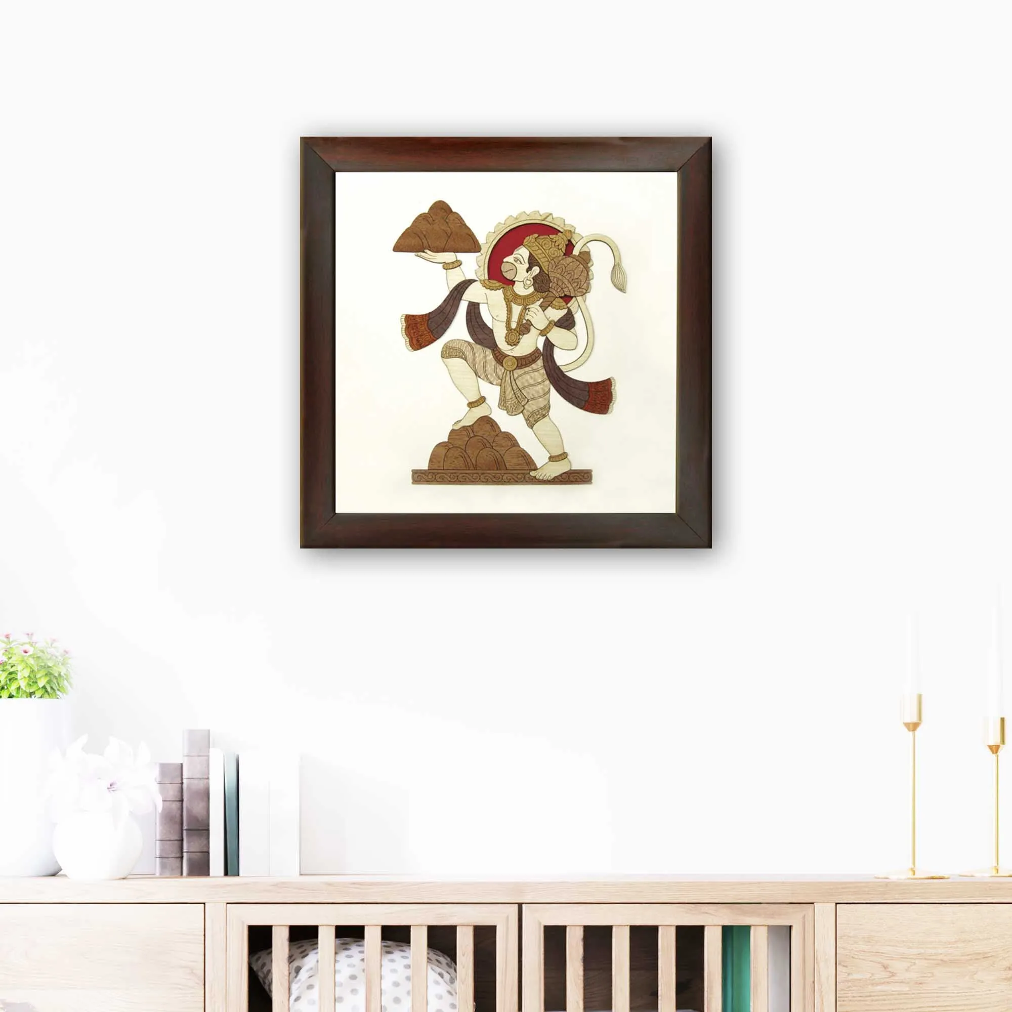 Veer Hanuman Wood Carving Wall Art, Wood Carving Frame, 3D Wall Art