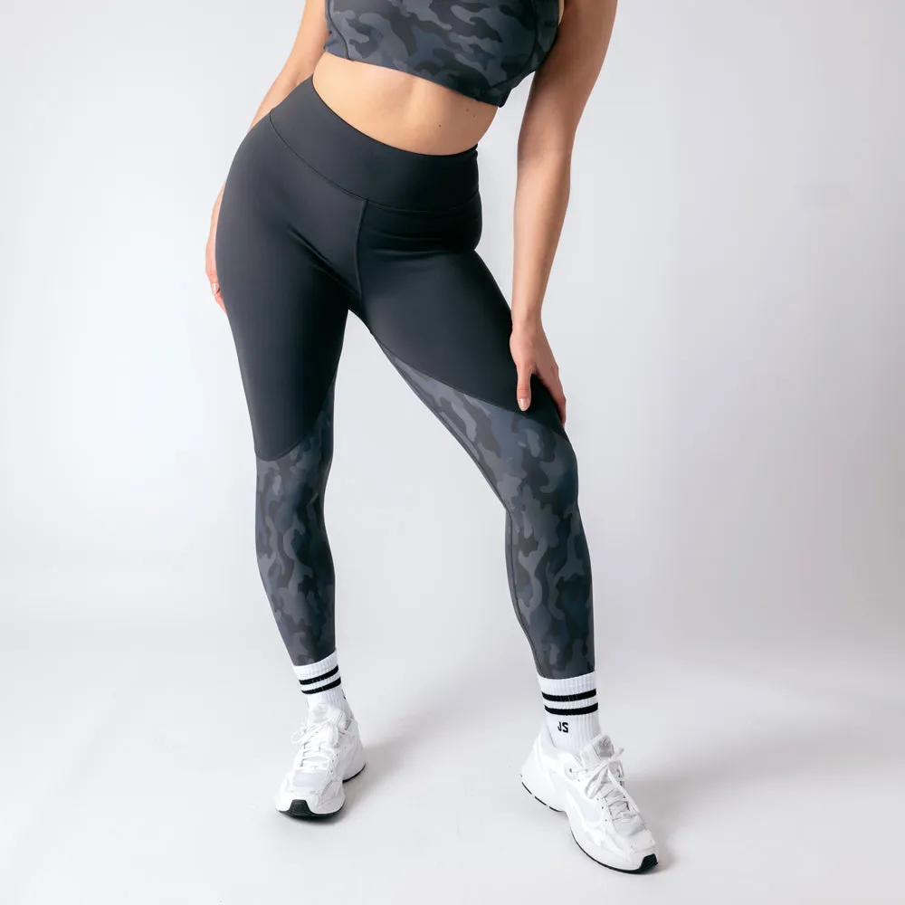 Vertex Camo High Rise Leggings - Washed Black