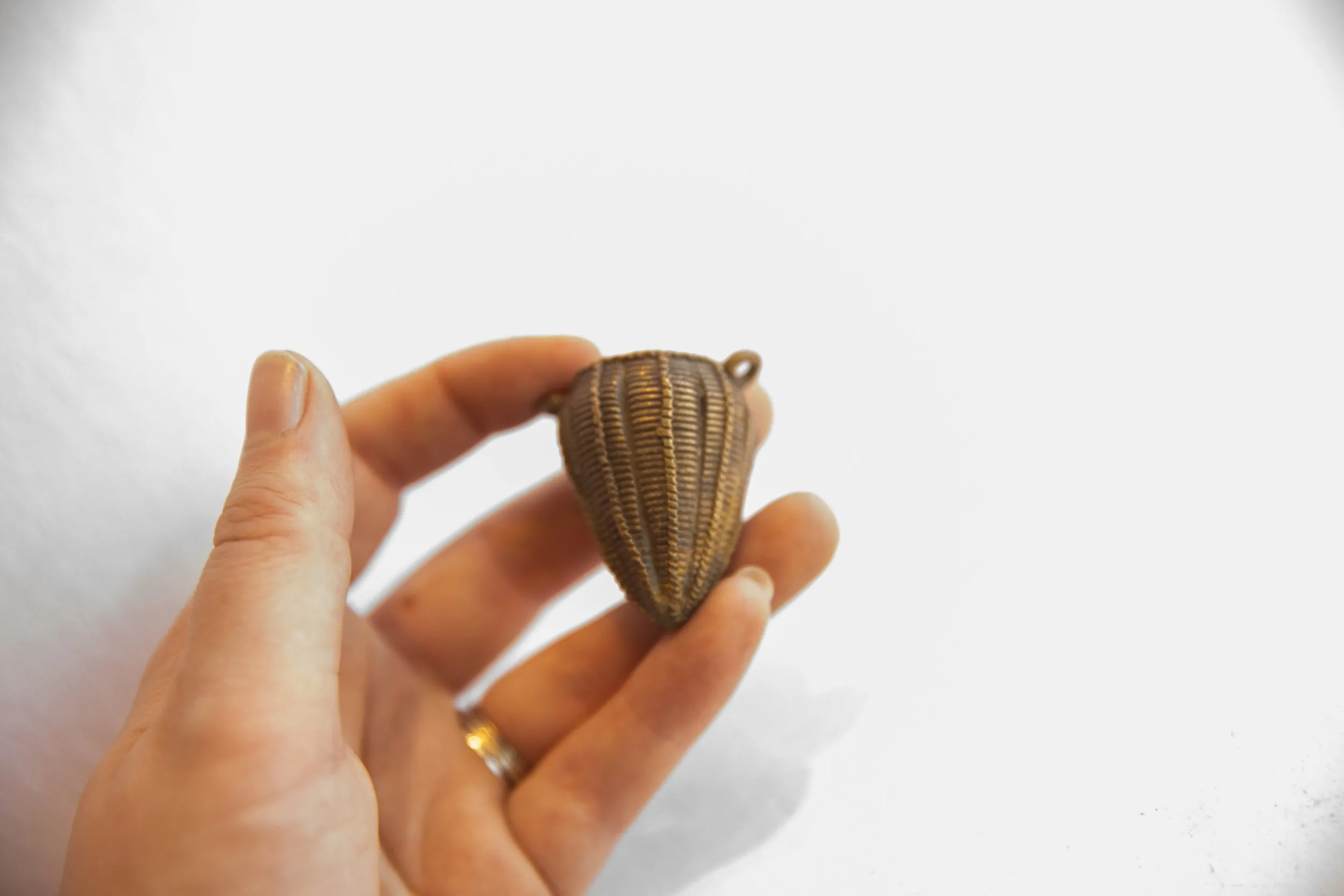 Vintage African Woven Basket Bronze Pendant