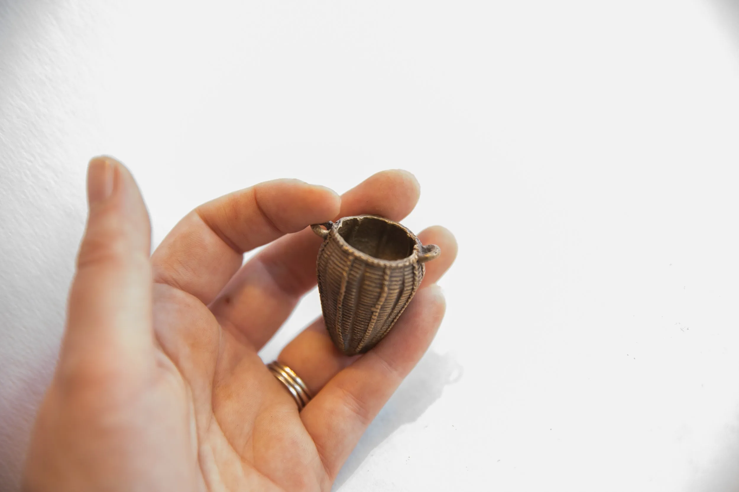 Vintage African Woven Basket Bronze Pendant
