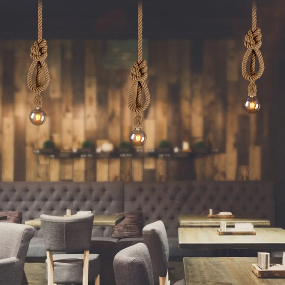 Vintage Hemp Rope Pendant Light Retro