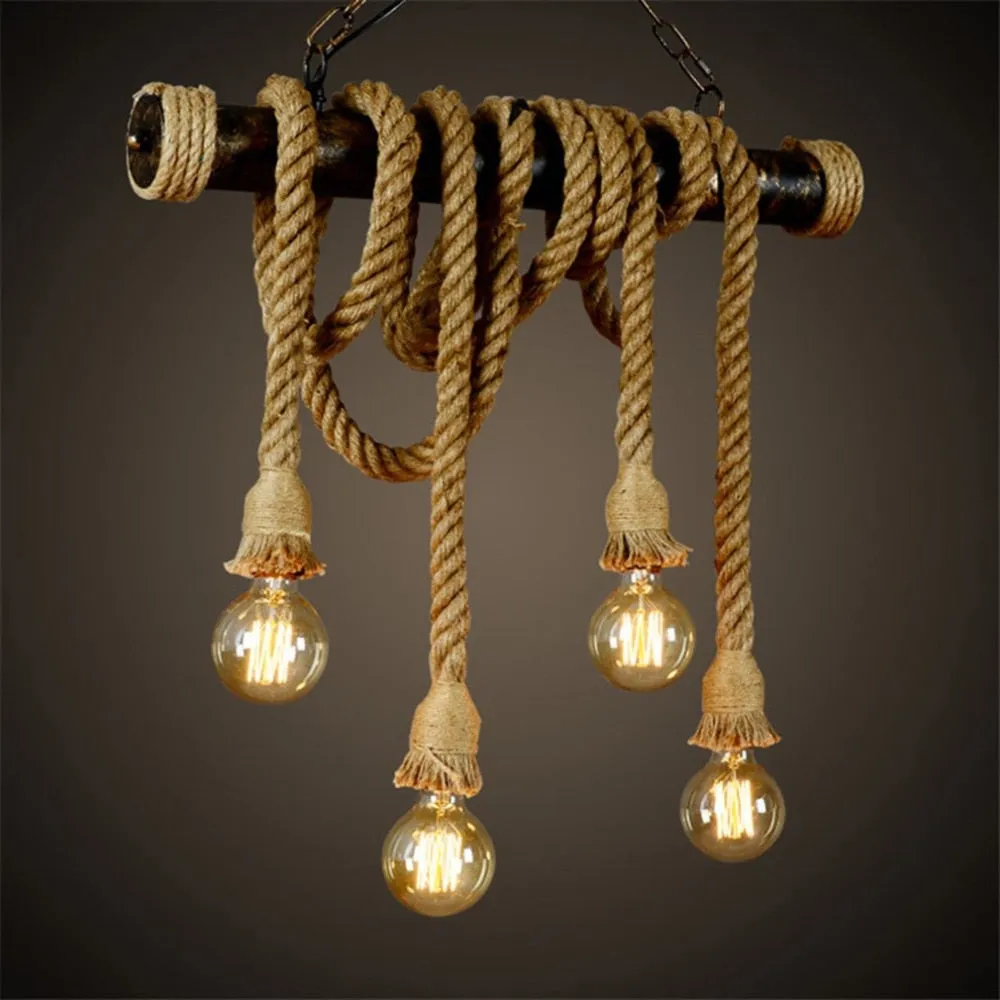 Vintage Hemp Rope Pendant Light Retro