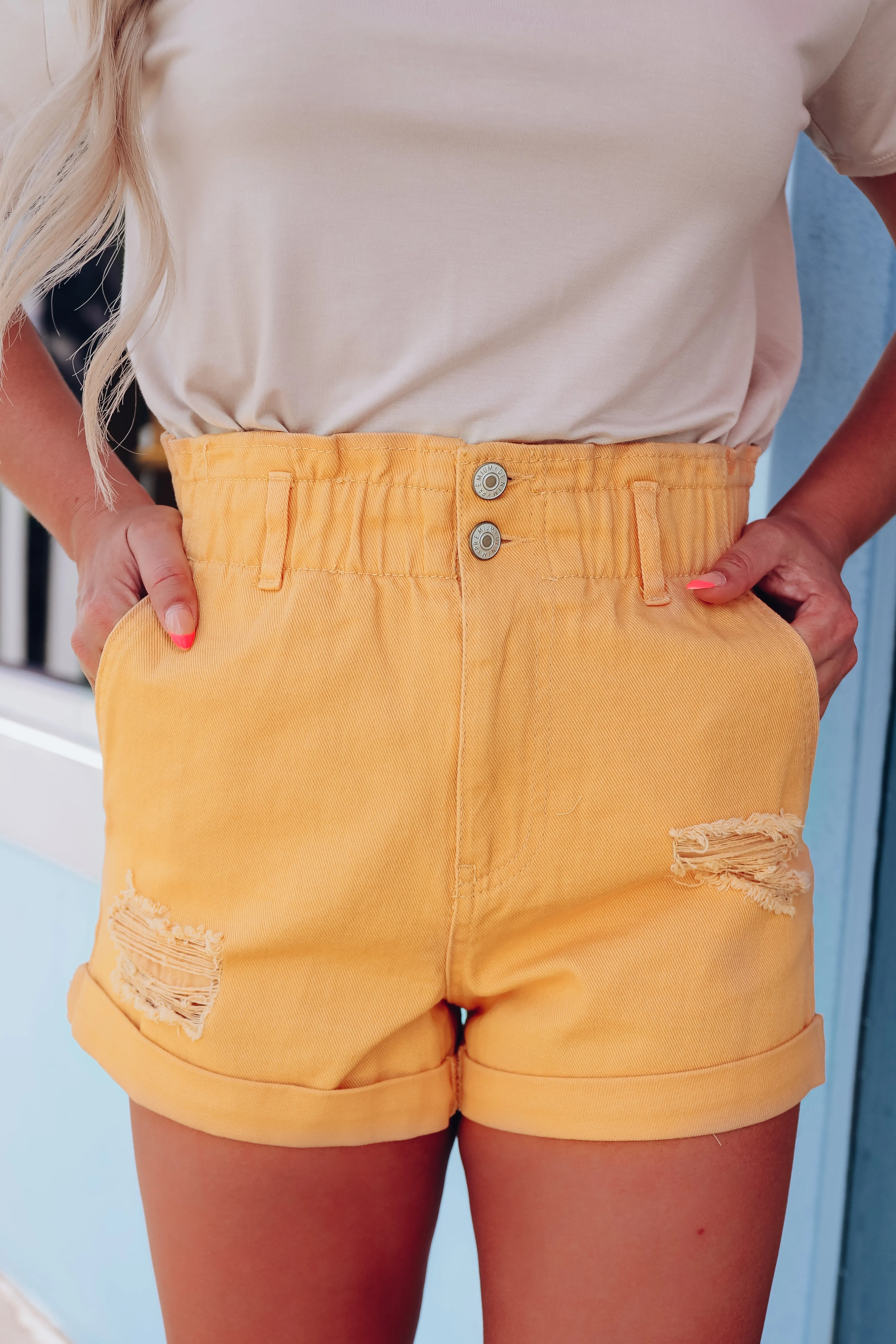 Warm Days Denim Paperbag Shorts - Mango