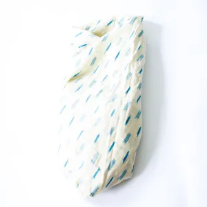 White Blue Dash Artisan Woven Cotton Ikat Baby Swaddle