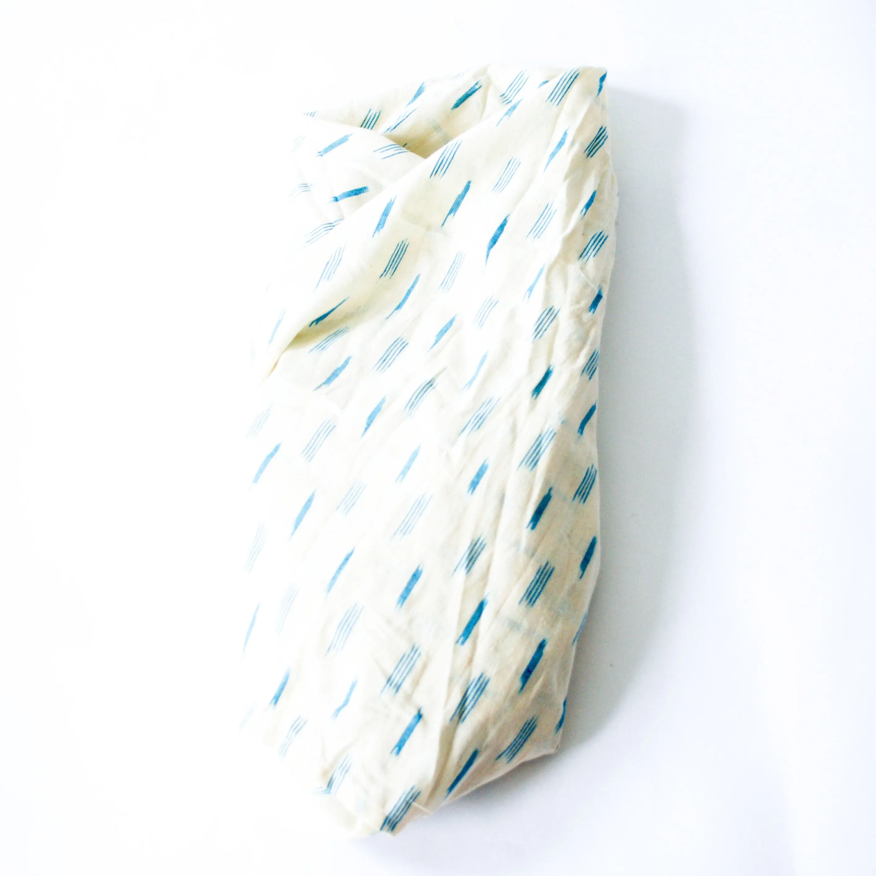 White Blue Dash Artisan Woven Cotton Ikat Baby Swaddle