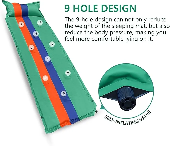 WILD FUN Sleeping Pad for Camping, Lightweight Memory Foam Camping Mattress with Pillow, Self Inflating Camping Pad 1.2" Thick Foam, Air Mattress Inflatable Sleeping Mat for Backpacking,Hiking
