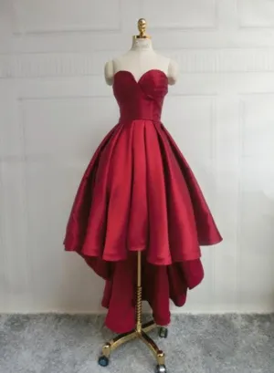 Wine Red Pretty High Low Party Dress, Wine Red Homecoming Dresses, Lace-up Junior Prom Dress