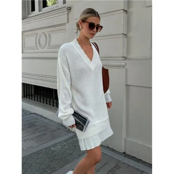 Women Woven Pletaed Detailed Sweater Dress