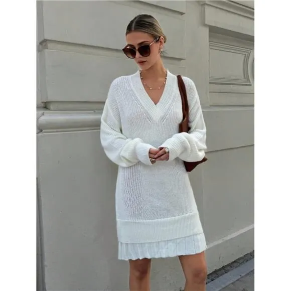 Women Woven Pletaed Detailed Sweater Dress