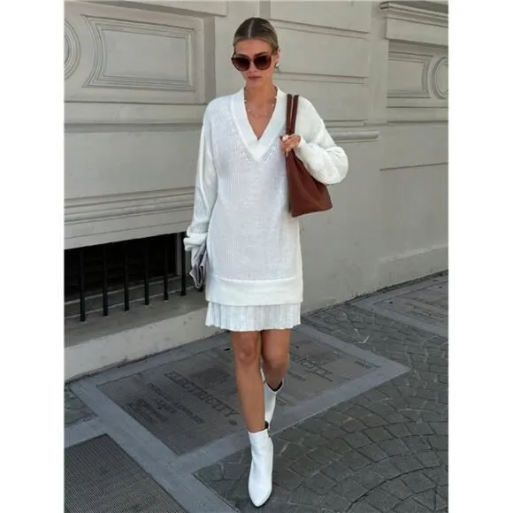 Women Woven Pletaed Detailed Sweater Dress