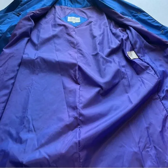 Women's Coat Works Trench/Rain Coat Long Royal Blue Size 8