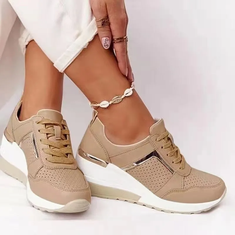 Women’s Stylish Perforated Platform Lace-Up Sneakers | Perfect for All Seasons